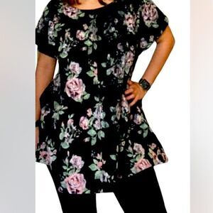 Wildfox Floral Print Short Sleeve Midi Rough Cut Faded Loose Fit Dress